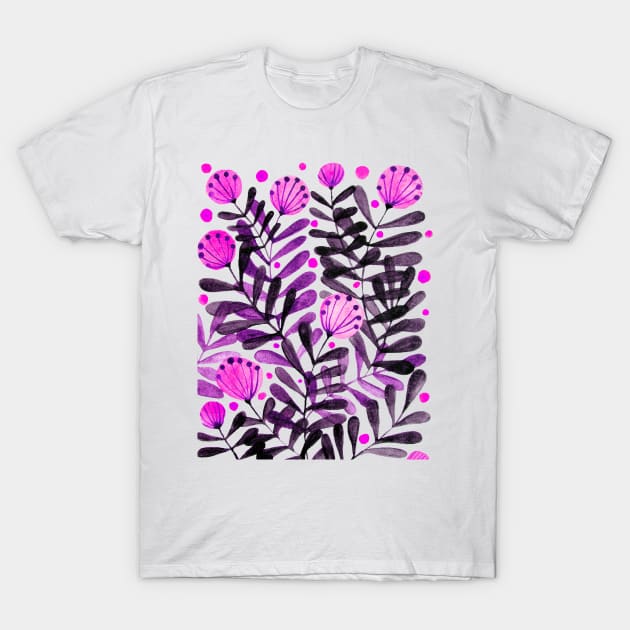 Flowers and foliage - purple and pink T-Shirt by wackapacka